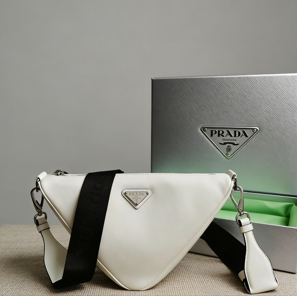 Prada Triangle Leather Shoulder Bag White